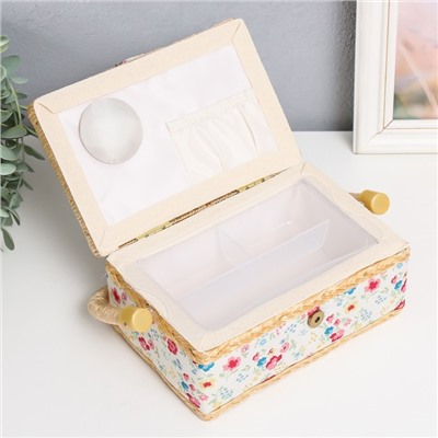 Шкатулка для рукоделия и шитья «Яркие цветочки с квадратиками», хранение ниток, иголок, мелочи, 9.5×19.5×13 см