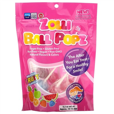 Zollipops, Zolli Ball Popz Fruit, Assorted, 10-12 Pops, 5.2 oz