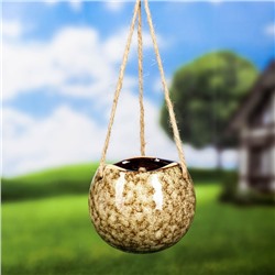 Подвесное кашпо для цветов «Круглое», 480 мл, 11×11×9 см, керамика, бежевое