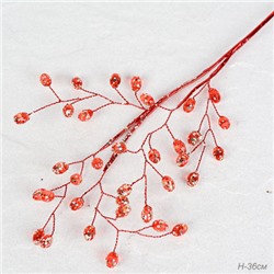 Ветка декоративная стеклярус 36 см / SA22784/1 /уп 200/600/красная ветка красные кристаллы