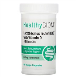 HealthyBiom, Lactobacillus Reuteri LRC с витамином D, 5 млрд КОЕ, 90 растительных капсул