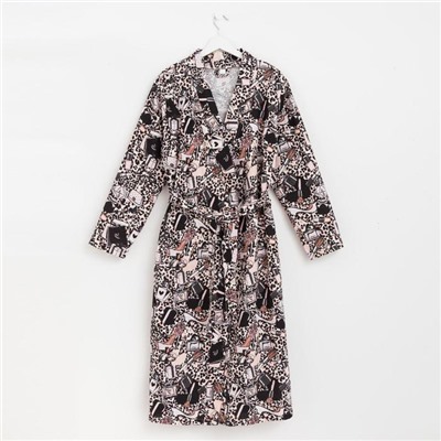 Халат женский удлинённый Этель «Леопард», размер 50-52, вафля 200 г/м², хлопок