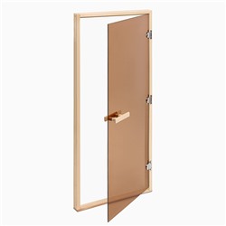 Дверь для бани и сауны «Бронза», 170×70 см по коробке, деревянная, стеклянная