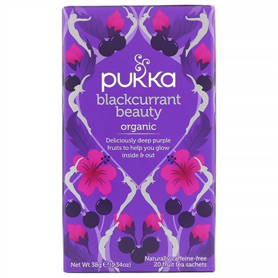 Pukka Herbs, Blackcurrant Beauty, органический чай с черной смородиной, без кофеина, 20 пакетиков с фруктовым чаем, 38 г (1,34 унции)