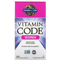 Garden of Life, Vitamin Code Women, мультивитамины из цельных продуктов для женщин, 240 вегетарианских капсул