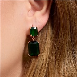 Серьги висячие с крупным камнем ювелирная бижутерия коллекция "Дубай", покрытие позолота, вставка: стекло, цвет: зеленый, арт.313.402