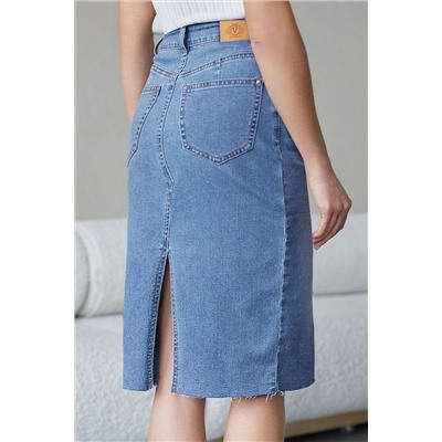 Джинсовая юбка с декоративной стиркой из эластичного облегченного денима VILATTE, 1230670