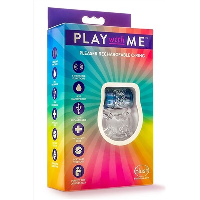 Синее эрекционное виброкольцо Pleaser Rechargeable C-Ring