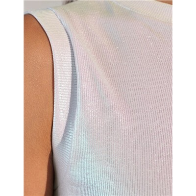 Топ с закрытым декольте из хлопка с эластаном в рубчик с матовым покрытием металлик