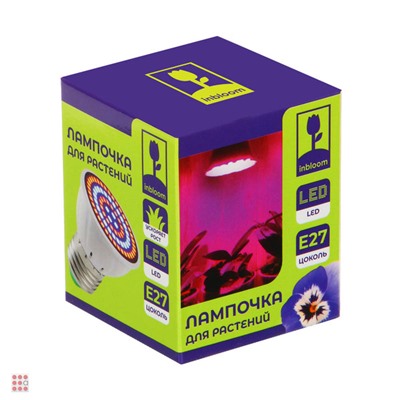 Лампочка для растений, 5x5.4см, 80LED (52R+28B), Е27, 3.6Вт, PC