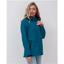 Ветровка спортивная женская с капюшоном softshell синего цвета 9566S
