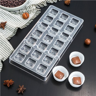 Форма для конфет и шоколада KONFINETTA «Тоффи. Квадрат», 27.5×13.5×2.5 см, 21 ячейка 2.5×1.5 см, прозрачная