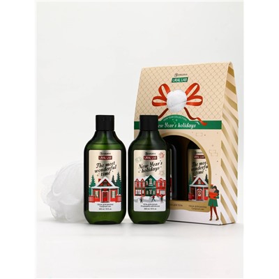 Подарочный набор новогодний: гель для душа, пена для ванны и мочалка, URAL LAB