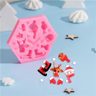 Молд для заливки «Новогодние забавы», силикон, 11.5×10×1.5 см, МИКС