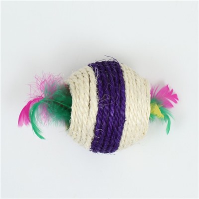 Шарик сизалевый большой с пластиковым внутри, 7.5 см, фиолетовый/белый