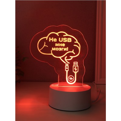 Светильник 3D RISALUX «Не USB мне мозги!», LED-ночник, RGB, от сети, 9.5×12×14.9 см