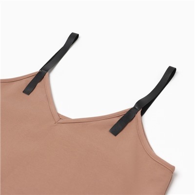 Топ с кожаными бретелями женский MINAKU : Casual Collection, бежевый, размер 48