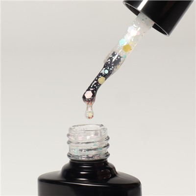 Гель лак для ногтей, «MILK GLITTER», трехфазный, 8 мл, LED/UV, прозрачный (01)