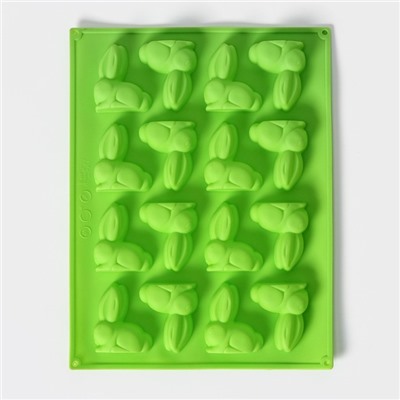 Форма для шоколада Доляна «Кролик», силикон, 30×23 см, 16 ячеек, МИКС