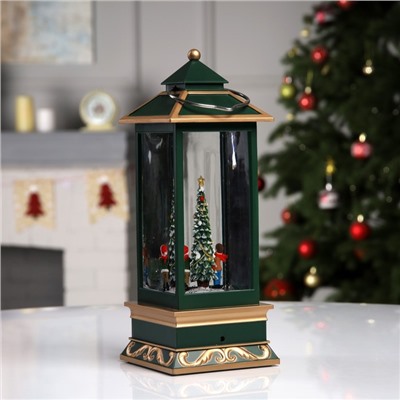 Светодиодная фигура «Фонарь с ёлкой» 10.5×26×10.5 см, пластик, батарейки ААх3 (не в комплекте), USB, свечение тёплое белое