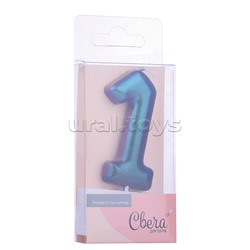 Свеча Цифра, 1, Фантом, Хамелеон, 4*6 + 2,5 см, 1 шт. с держат.