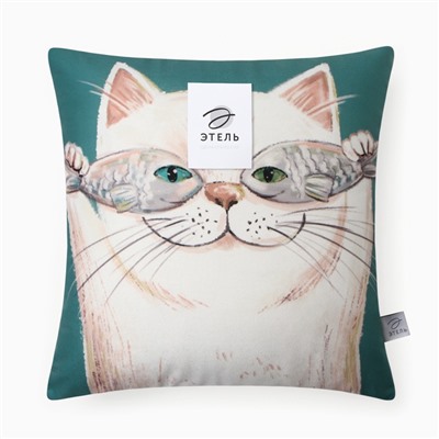 Подушка декоративная «Этель. Счастливый котик», 40×40 см, велюр