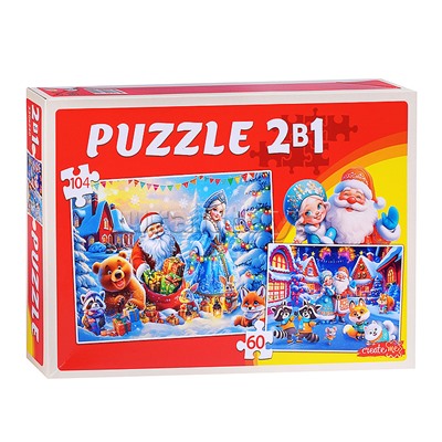 Пазлы 2 в 1. 60 и 104 "Новогодние развлечения"