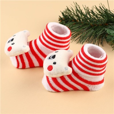 Подарочный набор новогодний «Мишка» держатель для соски-пустышки на ленте, носочки - погремушки, Крошка Я