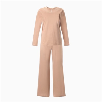 Пижама женская (лонгслив, брюки) MINAKU: Home collection, размер 42, бежевая