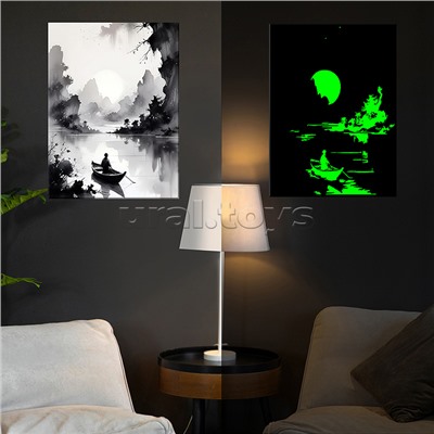 Картина по номерам 40х50 "Японский рыбак" светящаяся краска (9 цветов)