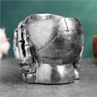 Фигурное кашпо для цветов «Череп», 9×9×8 см, гипс, серое