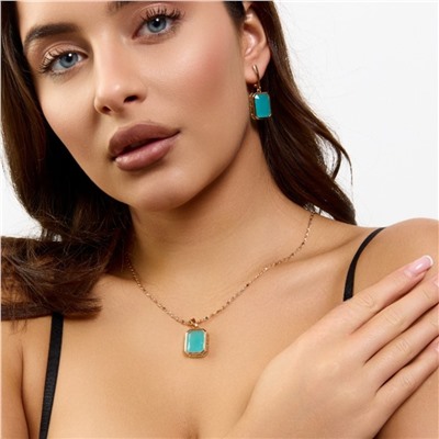 Комплект ювелирной бижутерии коллекция "Дубай" серьги и кулон, покрытие позолота, вставка: стекло, цвет: тиффани, арт.414.273