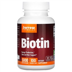Jarrow Formulas, биотин, 5000 мкг, 100 вегетарианских капсул