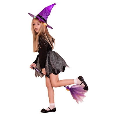 Карнавальный костюм детский «Ведьма с метлой»: юбка, шляпа, метла, р. 104-116