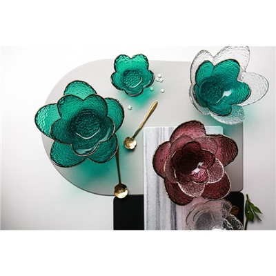 Салатник «Цветок», 60 мл, 9×4 см, стекло, изумрудный