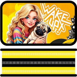 Пенал 6-ти ств. 190х105 мм ПО-110 "ДЕВУШКА С МОПСОМ 2026" большой Пчелка