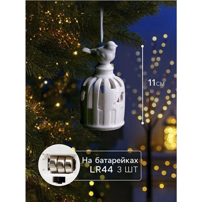 Подвеска светодиодная «Птичка», 5.8×5.8×11 см, 1 LED, керамика, от батареек LR44×2, свечение тёплое белое