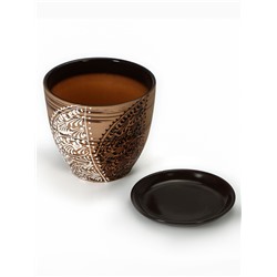 Горшок для цветов «Кружево», 5 л, d=23 см, h=21 см, керамика, с поддоном, коричневый