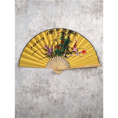 Веер 50 см бамбуковая основа Желтый с Цветами / 622-11 /уп 50/200/742903