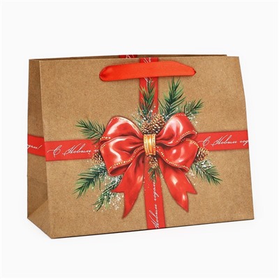 Пакет подарочный новогодний крафтовый «С Новым годом», MS 18×23×10 см