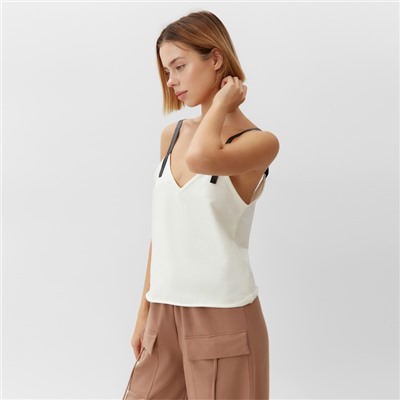 Топ с кожаными бретелями женский MINAKU : Casual Collection, белый, размер 48