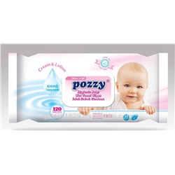 Салфетки Влажные POZZY для детей с кремом и лосьоном 120шт, клапан крышка, 033638/033621