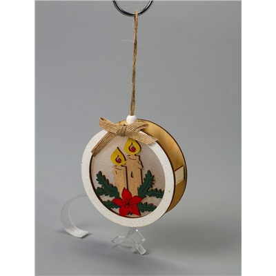 Ёлочная игрушка «Шар со свечками», 10×10×3 см, от батареек, свечение тёплое белое