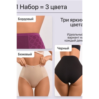 Набор трусов OIRO 3902 3 шт. хлопковые высокие НАТАЛИ, 1194937