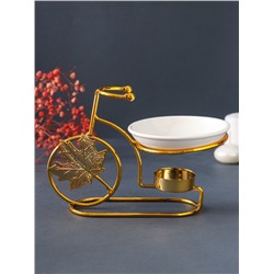 Аромалампа для эфирных масел «Золотой велосипед с листом», металл, керамика, 10×17.5×12 см