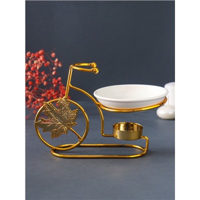 Аромалампа для эфирных масел «Золотой велосипед с листом», металл, керамика, 10×17.5×12 см