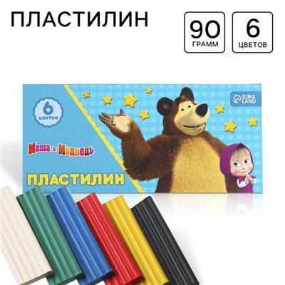 Пластилин 6 цветов, 90 г «Маша и медведь»