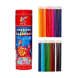 Карандаши 36 цветов, трехгранные, деревянные «Морские обитатели», в металлическом тубусе