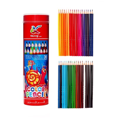 Карандаши 36 цветов, трехгранные, деревянные «Морские обитатели», в металлическом тубусе