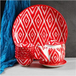 Набор чайный Шафран «Риштанская керамика», 9 предметов: чайник 800 мл, пиалы 6 шт. 300-500 мл, ляган, блюдце, разноцветный